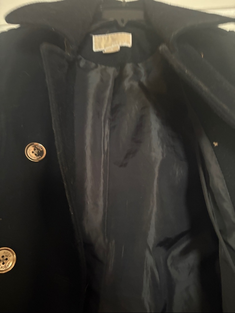 Michael Kors Black Double-Breasted Pea Coat with Gold Buttons - Picture 6 of 7